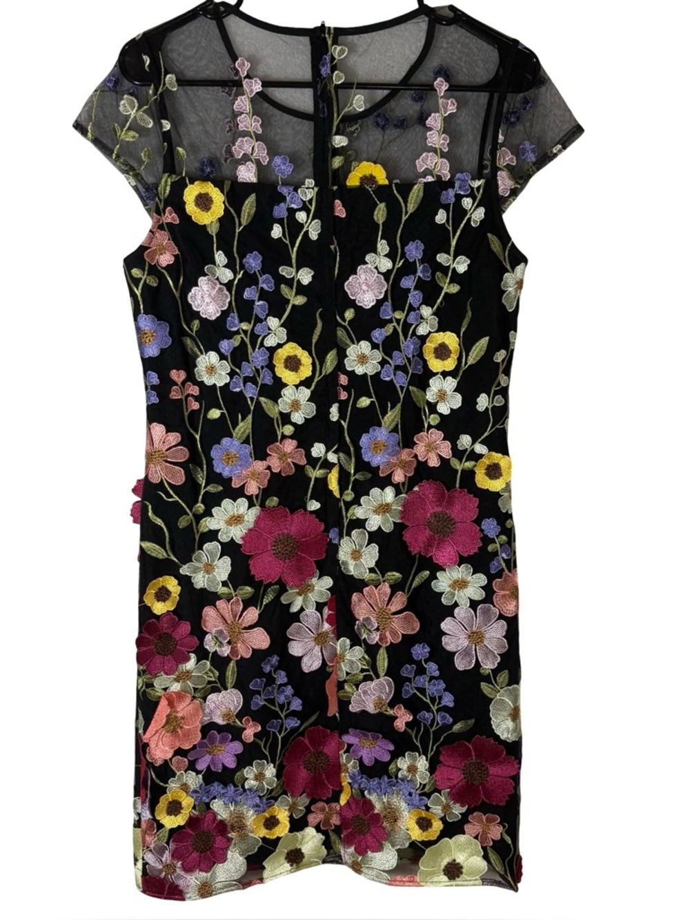 Black Floral Embroidered Mesh Dress 3D Flowers Spring Wedding Guest Dress - Picture 12 of 16